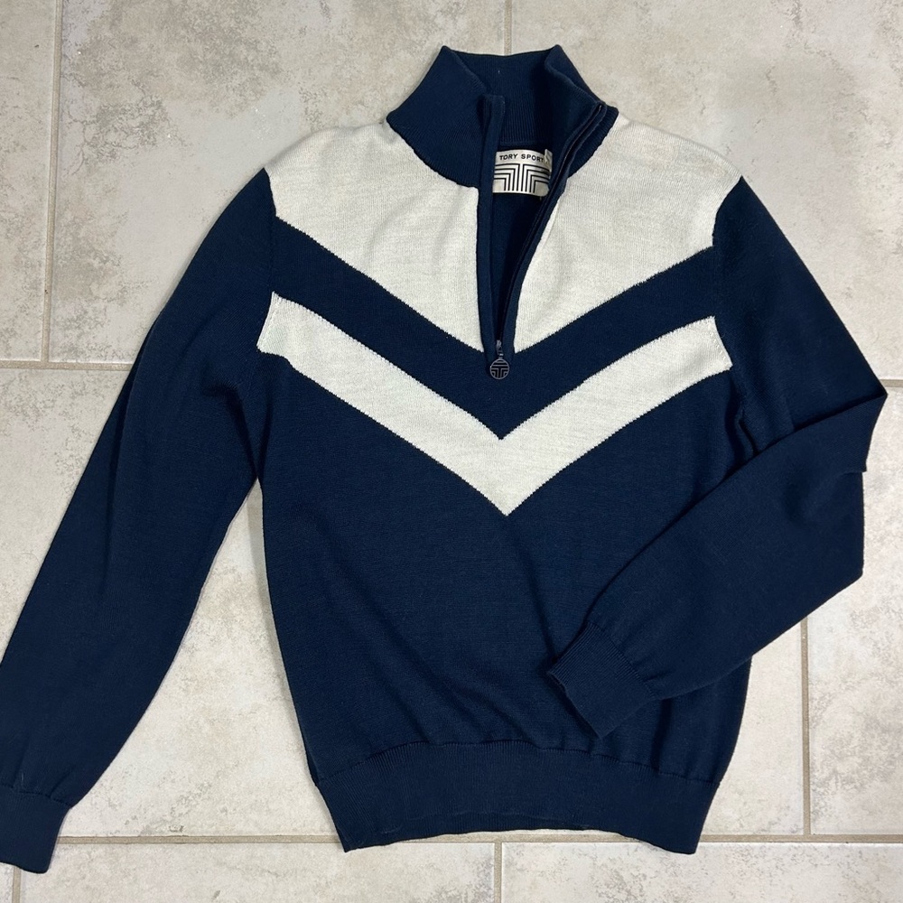 Tory Sport Navy and White zip mock. EUC